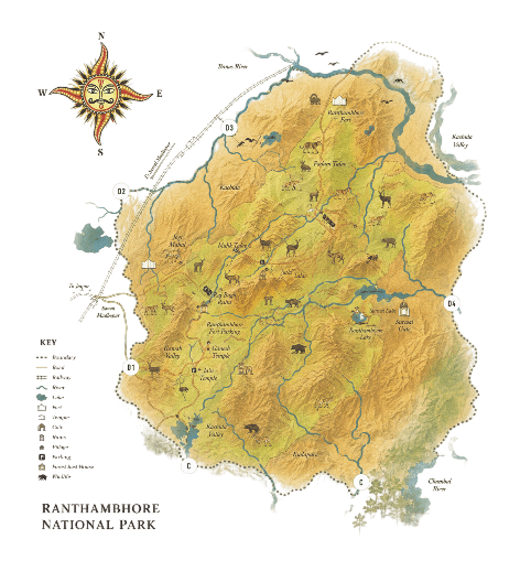 Illustrated map of Ranthambore and the ancient fort